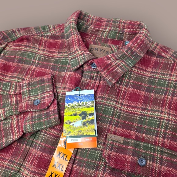NWT Orvis Big Bear Flannel Shirt Size 2XL Red Plaid Pockets Heavyweight‎ Classic - Picture 1 of 15